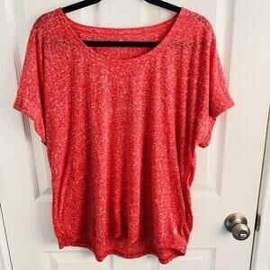 T by Talbots Women's V Neck Tee Shirt Red Space Dye Pocket Slub Cotton Workout